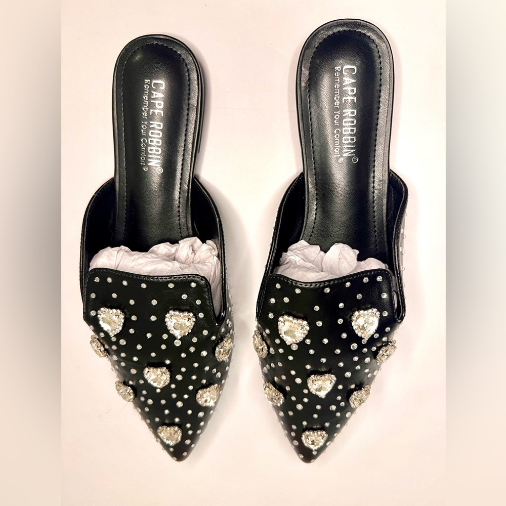 Heart Rhinestone Studded Loafers/Flat Mules Embellished w/ Crystal Accents Gems - Picture 8 of 8
